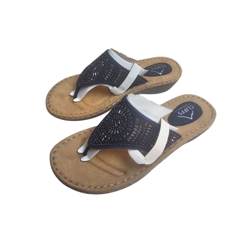 New Cliffs by White Mountain Womens Cienna Slide Sandals Navy 8